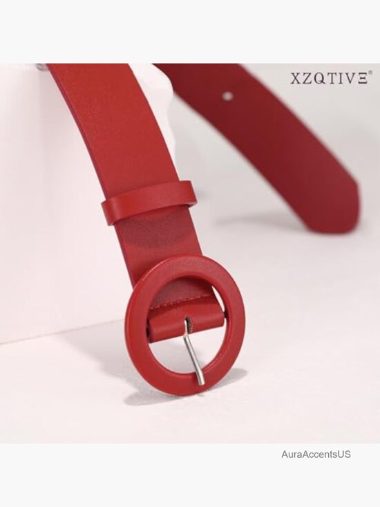 Wide Candy Color Round Buckle PU Leather Belt for Jeans Dresses 1.5\
